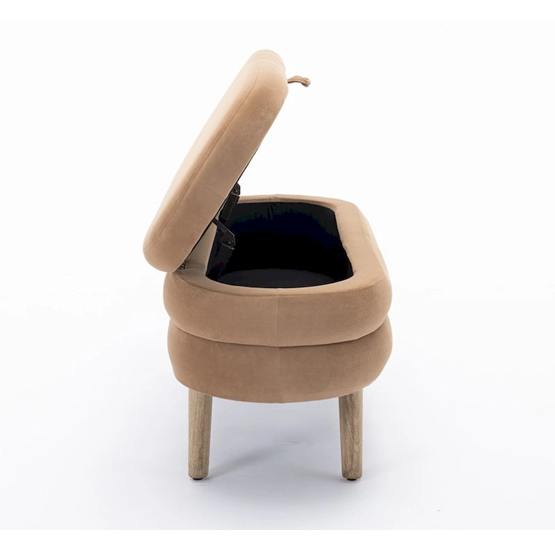 Banc de rangement capitonné avec pieds en bois, velours et bouclette