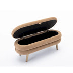 Banc de rangement capitonné avec pieds en bois, velours et bouclette