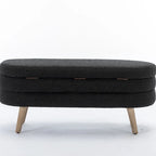Banc de rangement capitonné avec pieds en bois, velours et bouclette