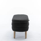 Banc de rangement capitonné avec pieds en bois, velours et bouclette