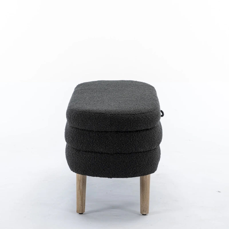 Banc de rangement capitonné avec pieds en bois, velours et bouclette