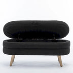 Banc de rangement capitonné avec pieds en bois, velours et bouclette