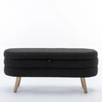 Banc de rangement capitonné avec pieds en bois, velours et bouclette