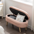 Banc de rangement capitonné avec pieds en bois, velours et bouclette