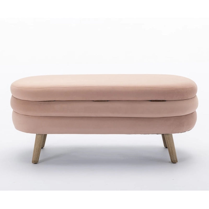 Banc de rangement capitonné avec pieds en bois, velours et bouclette