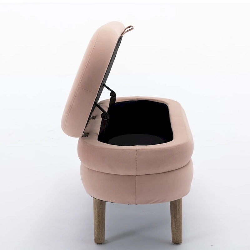 Banc de rangement capitonné avec pieds en bois, velours et bouclette