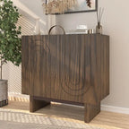 Bahut de rangement 2 portes avec cannelures imitation bois, marron et blanc