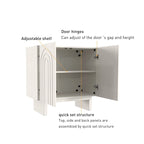 Bahut de rangement 2 portes avec cannelures imitation bois, marron et blanc