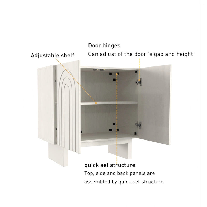 Bahut de rangement 2 portes avec cannelures imitation bois, marron et blanc