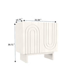 Bahut de rangement 2 portes avec cannelures imitation bois, marron et blanc