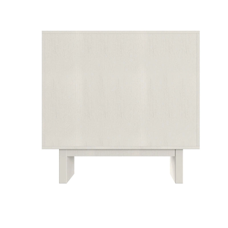 Bahut de rangement 2 portes avec cannelures imitation bois, marron et blanc
