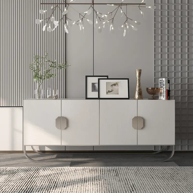 Buffet 4 portes effet bois avec pieds en métal doré