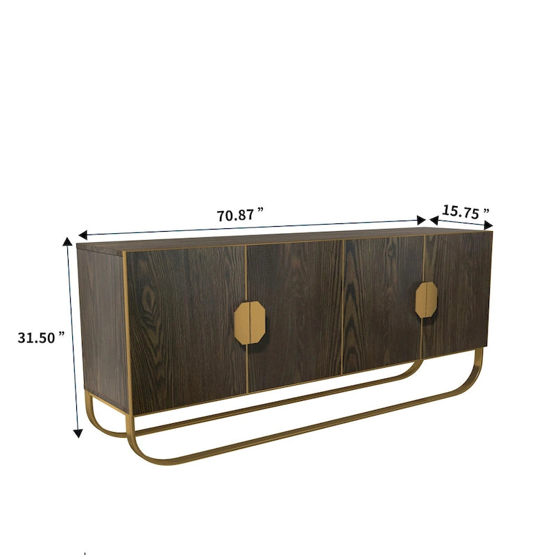 Buffet 4 portes effet bois avec pieds en métal doré