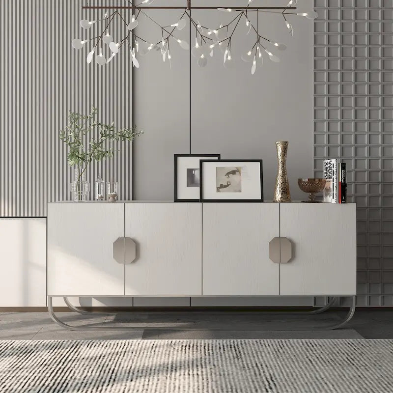 Buffet 4 portes effet bois avec pieds en métal doré