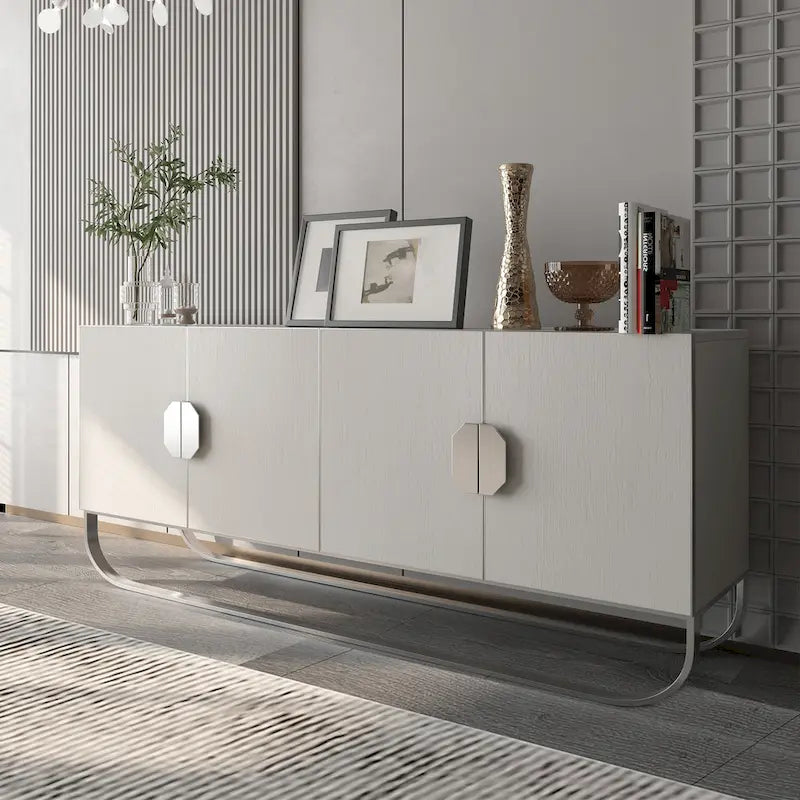Buffet 4 portes effet bois avec pieds en métal doré
