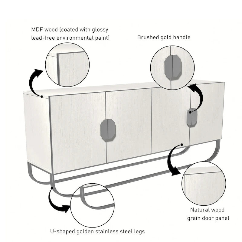 Buffet 4 portes effet bois avec pieds en métal doré
