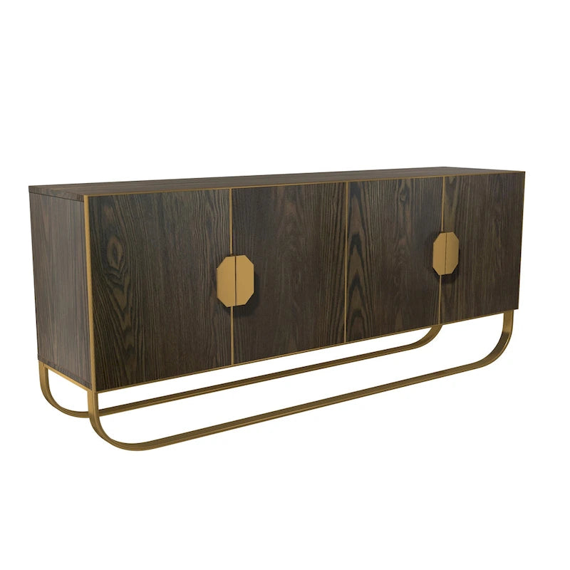 Buffet 4 portes effet bois avec pieds en métal doré
