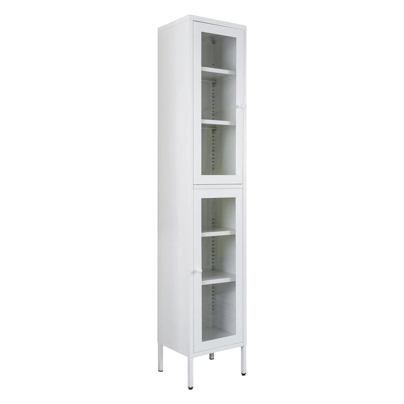 Grande armoire de rangement blanche en acier avec deux portes en verre acrylique