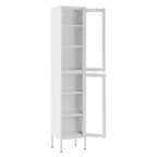 Grande armoire de rangement blanche en acier avec deux portes en verre acrylique