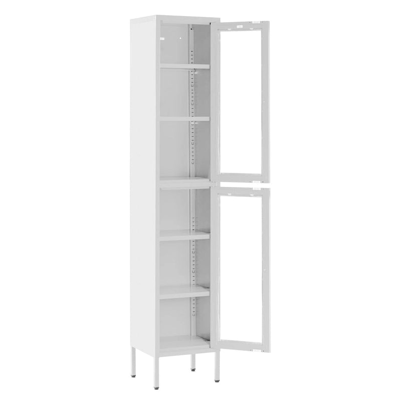 Grande armoire de rangement blanche en acier avec deux portes en verre acrylique