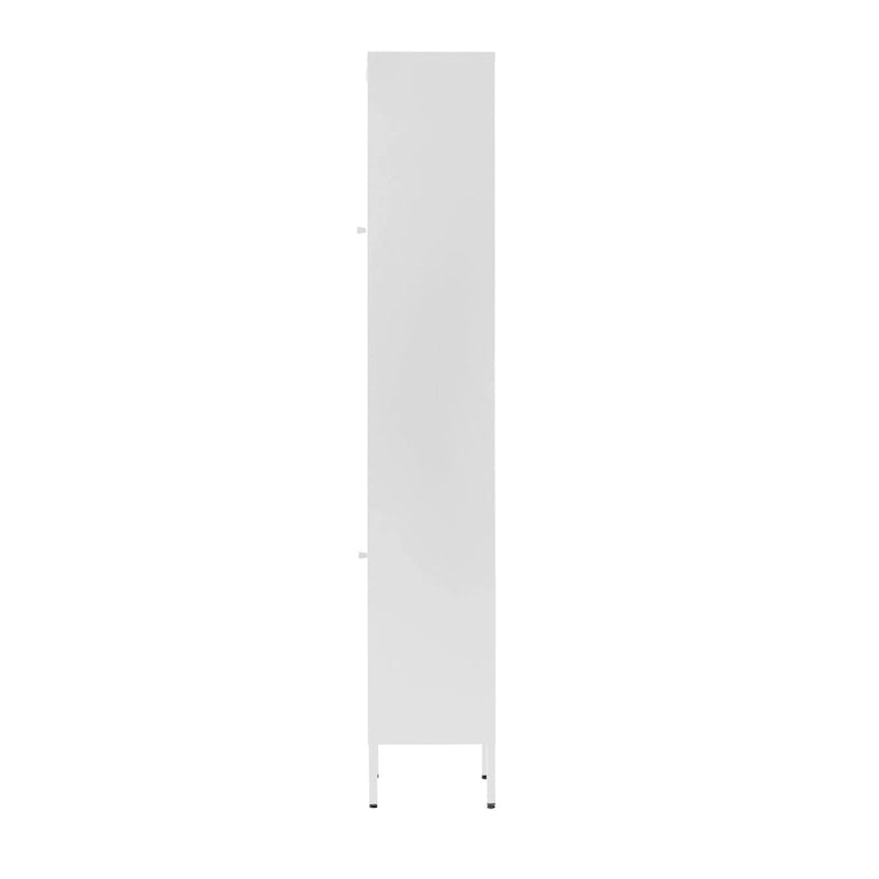 Grande armoire de rangement blanche en acier avec deux portes en verre acrylique