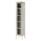 Armoire de rangement haute en acier gris avec étagères réglables et porte en acrylique transparent