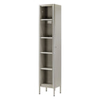 Armoire de rangement haute en acier gris avec étagères réglables et porte en acrylique transparent