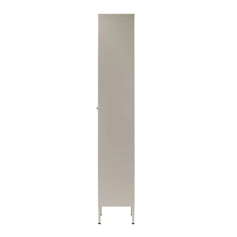 Armoire de rangement haute en acier gris avec étagères réglables et porte en acrylique transparent