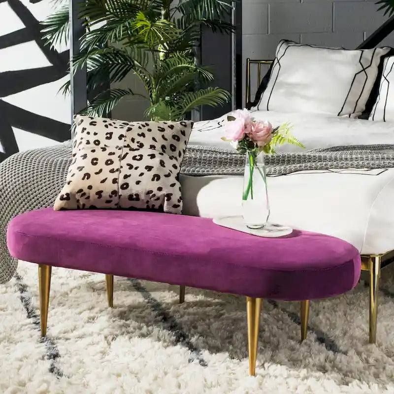 Banc d'appoint ovale en velours avec pieds en métal doré, multicolore