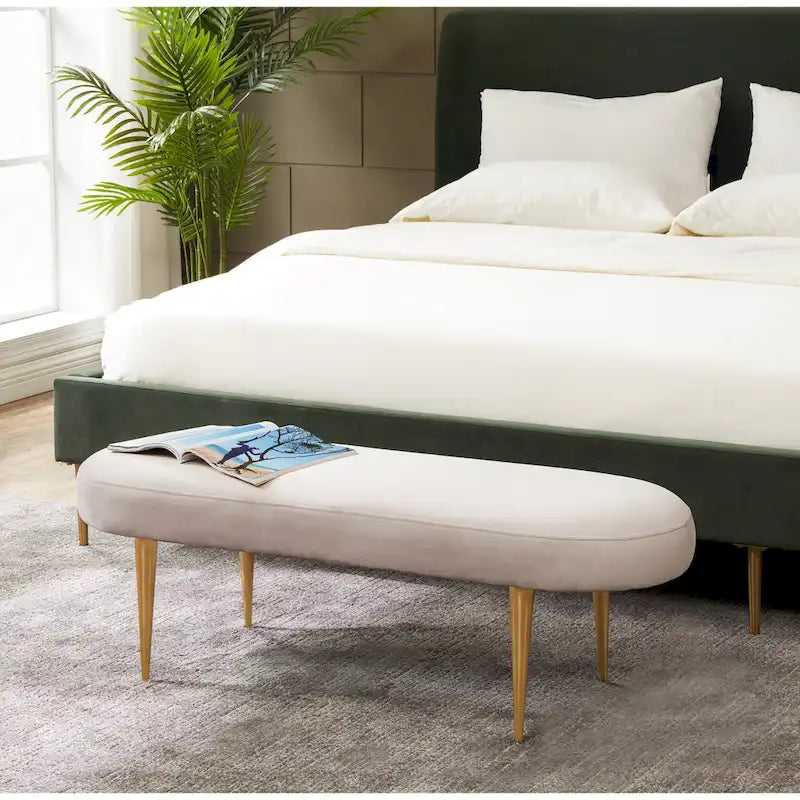 Banc d'appoint ovale en velours avec pieds en métal doré, multicolore