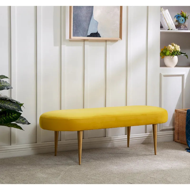 Banc d'appoint ovale en velours avec pieds en métal doré, multicolore