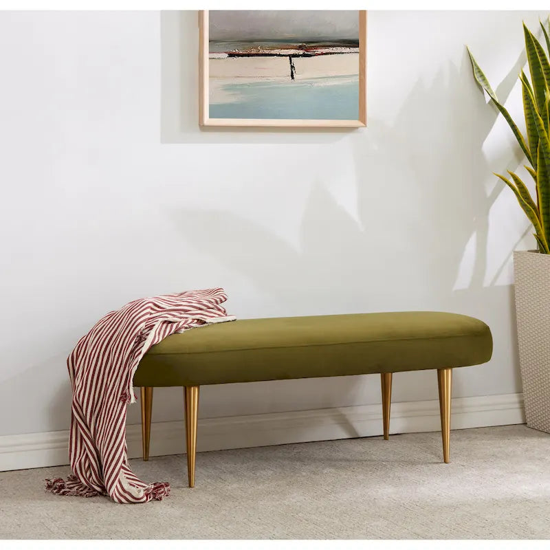 Banc d'appoint ovale en velours avec pieds en métal doré, multicolore