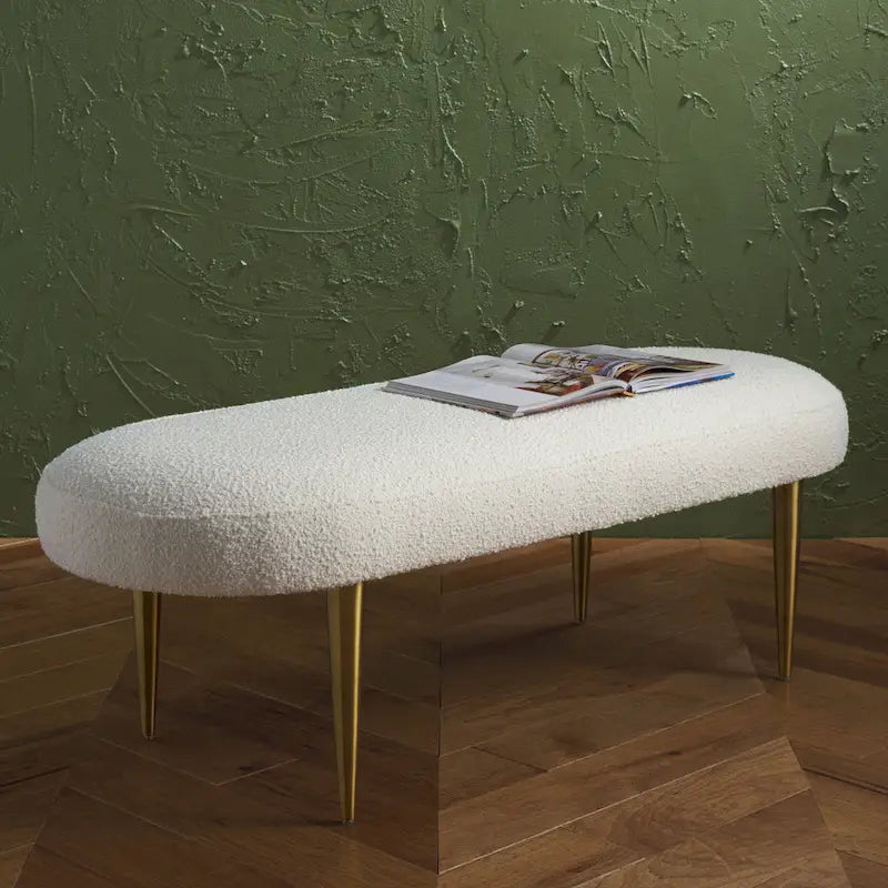 Banc d'appoint ovale en velours avec pieds en métal doré, multicolore