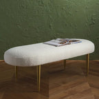 Banc d'appoint ovale en velours avec pieds en métal doré, multicolore
