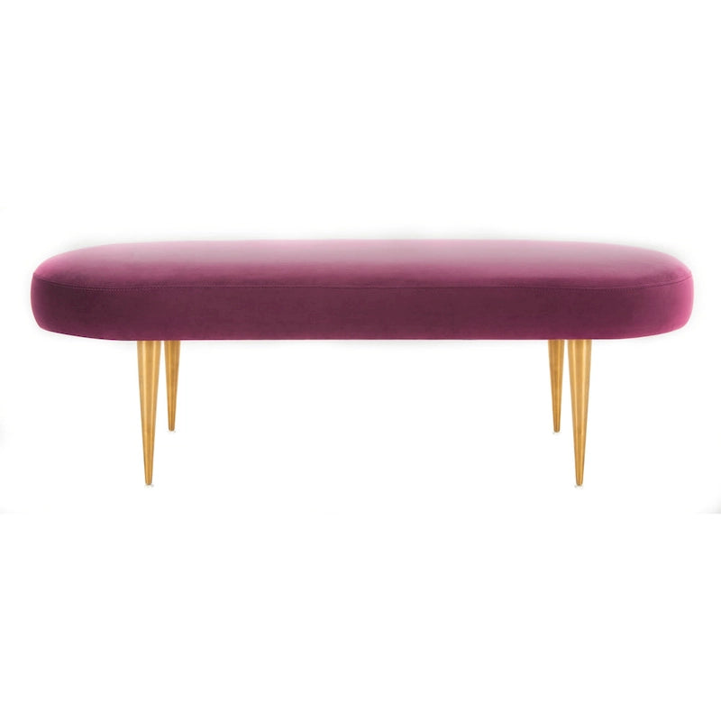 Banc d'appoint ovale en velours avec pieds en métal doré, multicolore