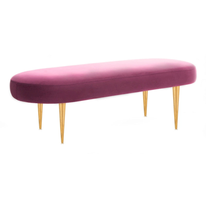 Banc d'appoint ovale en velours avec pieds en métal doré, multicolore