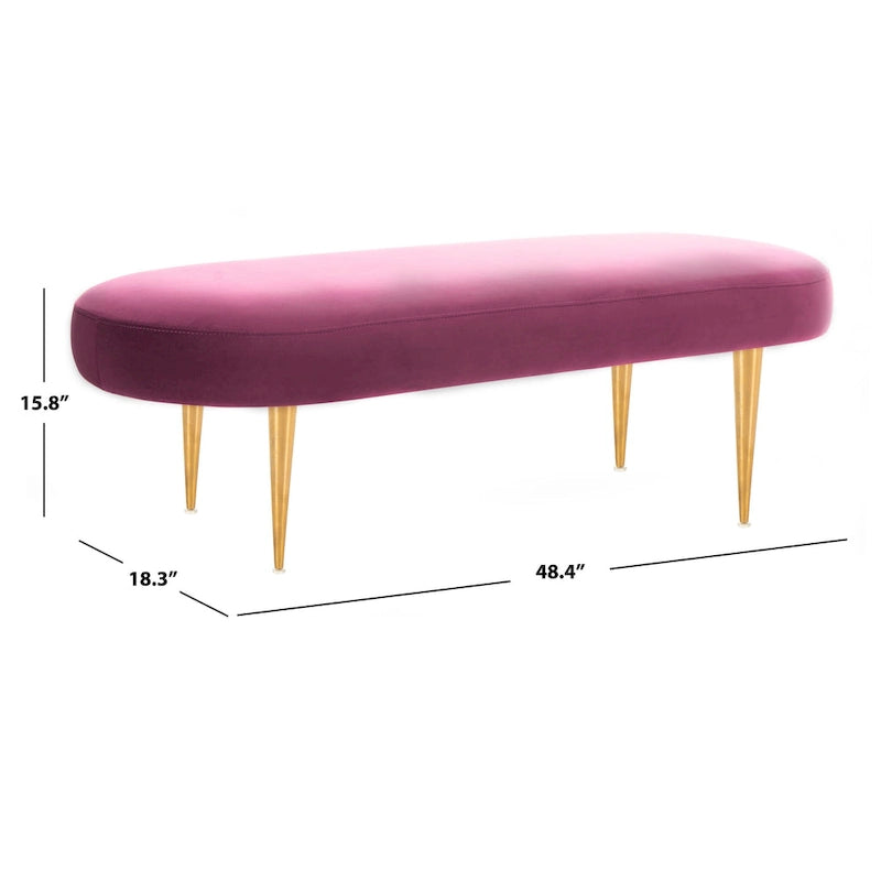 Banc d'appoint ovale en velours avec pieds en métal doré, multicolore