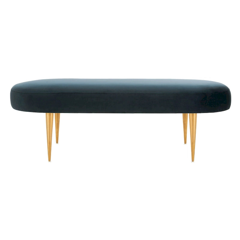 Banc d'appoint ovale en velours avec pieds en métal doré, multicolore