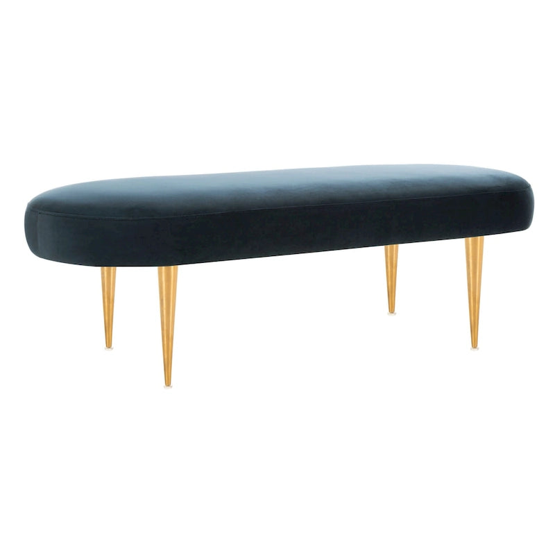 Banc d'appoint ovale en velours avec pieds en métal doré, multicolore