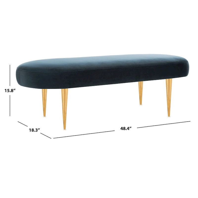 Banc d'appoint ovale en velours avec pieds en métal doré, multicolore