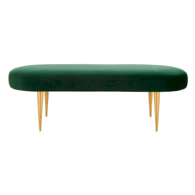 Banc d'appoint ovale en velours avec pieds en métal doré, multicolore