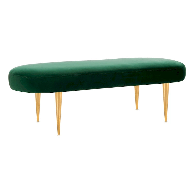Banc d'appoint ovale en velours avec pieds en métal doré, multicolore