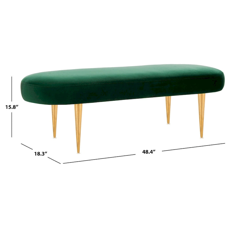 Banc d'appoint ovale en velours avec pieds en métal doré, multicolore