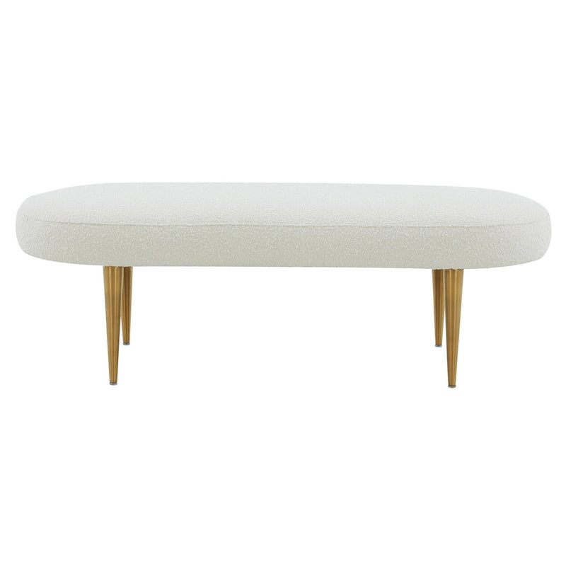 Banc d'appoint ovale en velours avec pieds en métal doré, multicolore