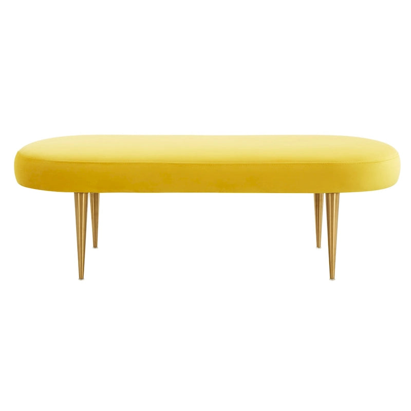 Banc d'appoint ovale en velours avec pieds en métal doré, multicolore