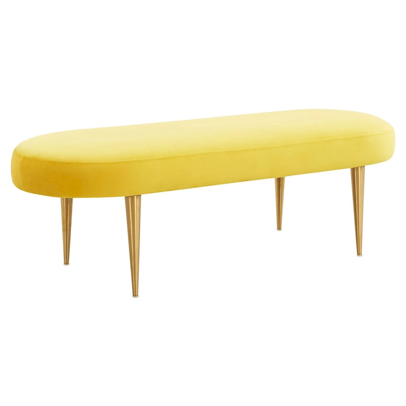 Banc d'appoint ovale en velours avec pieds en métal doré, multicolore