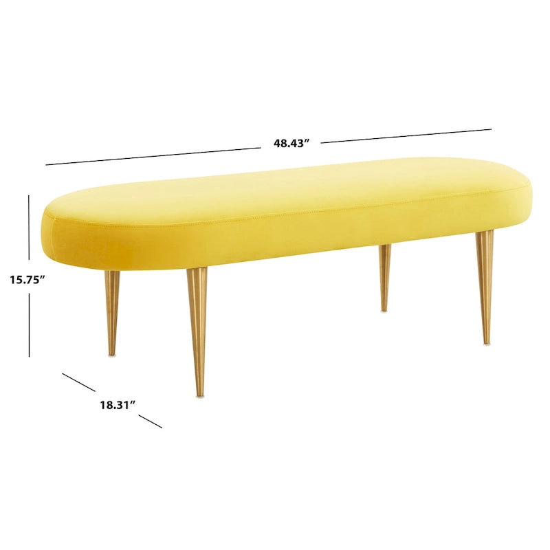 Banc d'appoint ovale en velours avec pieds en métal doré, multicolore