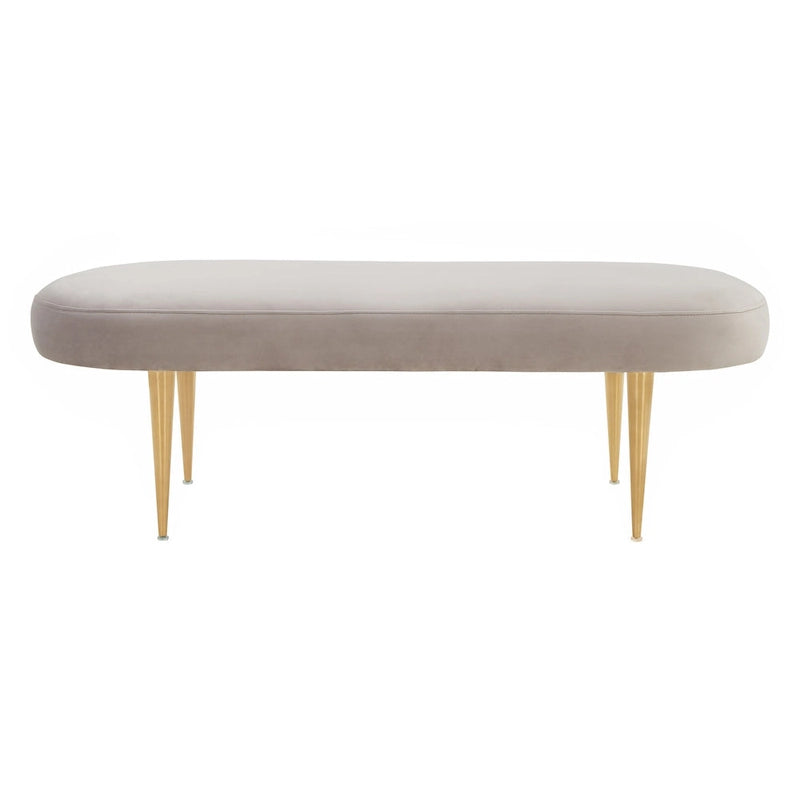 Banc d'appoint ovale en velours avec pieds en métal doré, multicolore