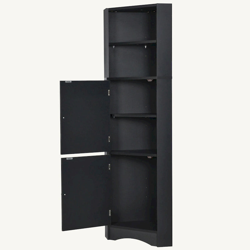 Meuble de rangement d'angle haut avec 2 portes, étagères réglables, noir, blanc, gris