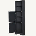 Meuble de rangement d'angle haut avec 2 portes, étagères réglables, noir, blanc, gris